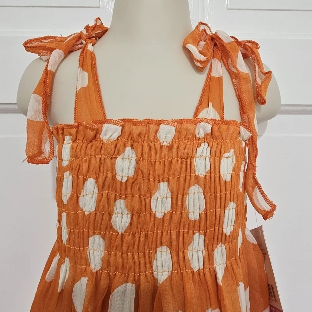 Lele For Kids Orange Polka Dot & Stripe Ruffled Summer Dress